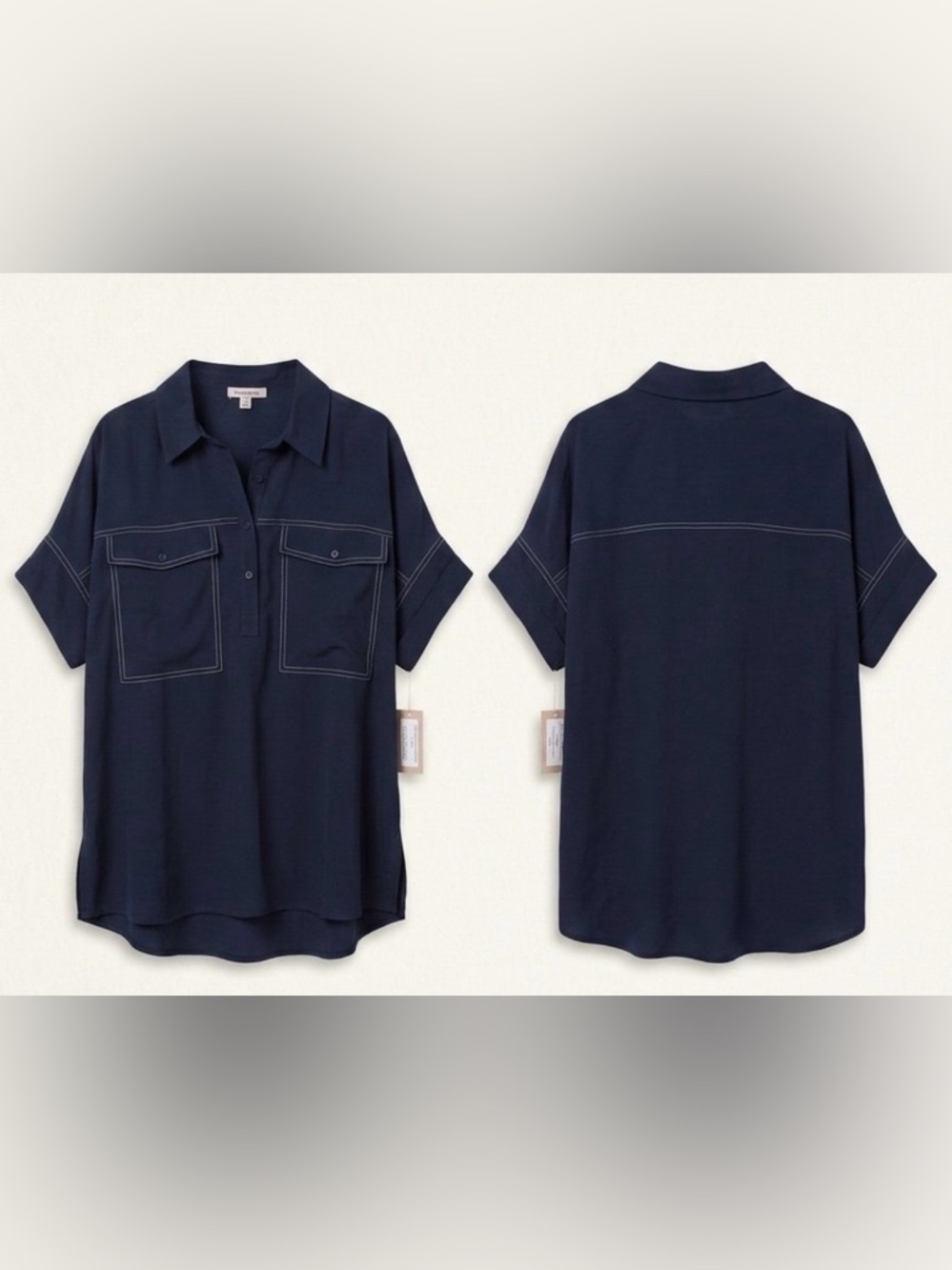Remixmess Contrast Stitch Short Sleeve Pullover Top - NWT
